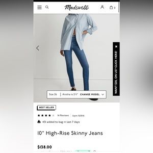 Madewell 10” high rise skinny